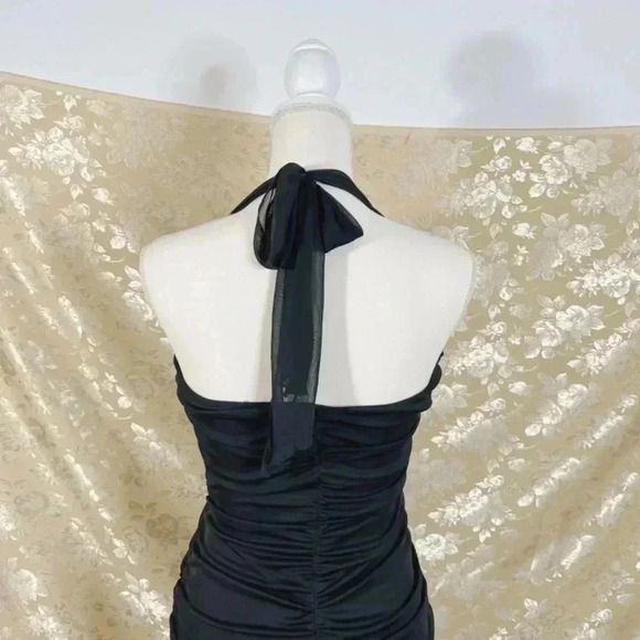 y2k Vintage Ruby Rox Halter Black and Gold Ruched Dress Women's Size L - Picture 6 of 8
